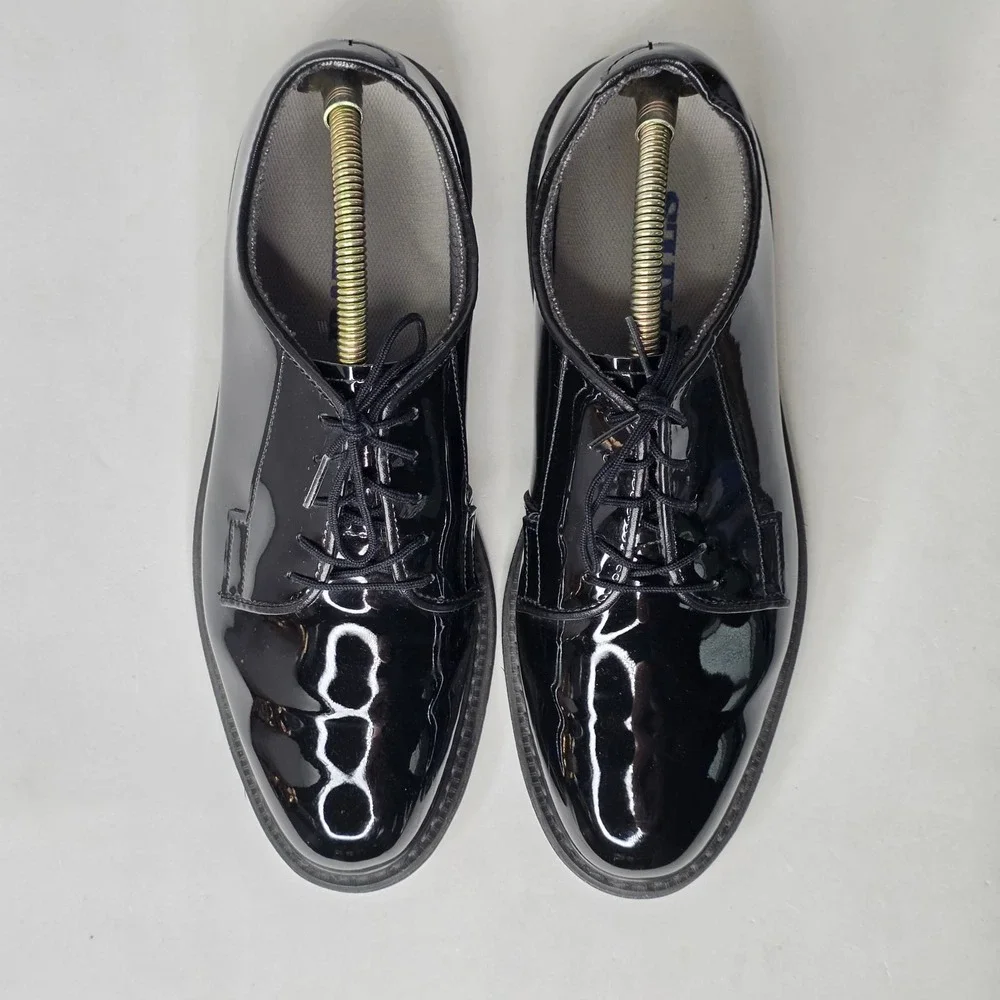 Bates Black Synthetic Patent Look Oxford Dress Shoes Military High Gloss 7.5 D